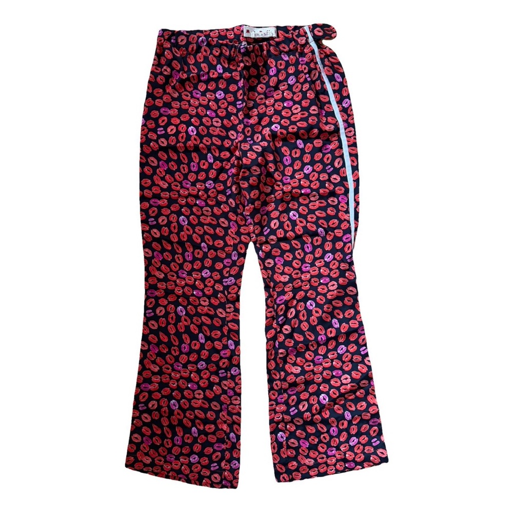Marni Silk Trousers with Red and Pink Lip Print